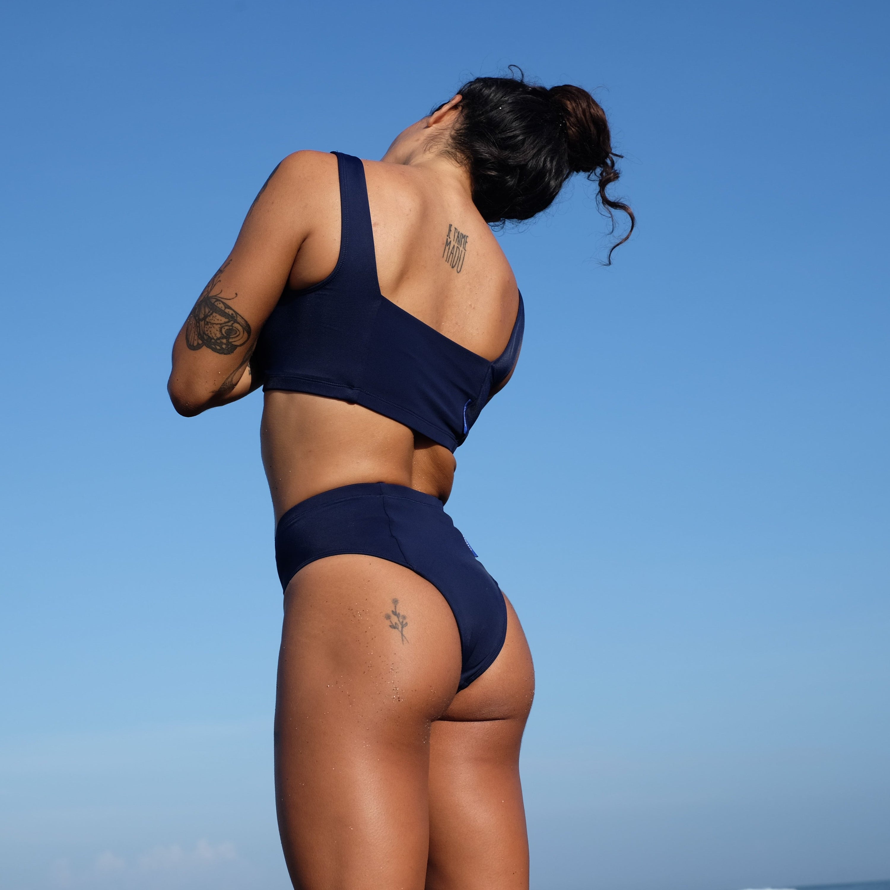 Ninefoot Studio Nyang-Nyang Surf Bikini Bottom in Navy Blue | Bottoms